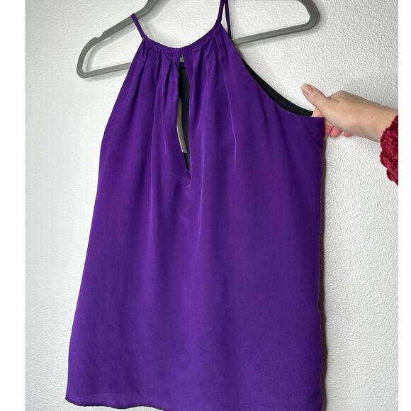 NWT Lavender Brown Purple Silk Front Pleat High Neck Keyhole Back Top L - Picture 4 of 10